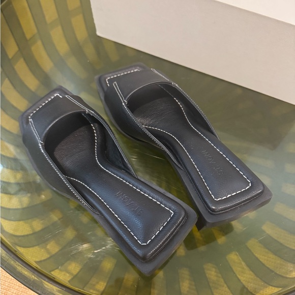 St. Agni Black Leather Sandals - Picture 3 of 6